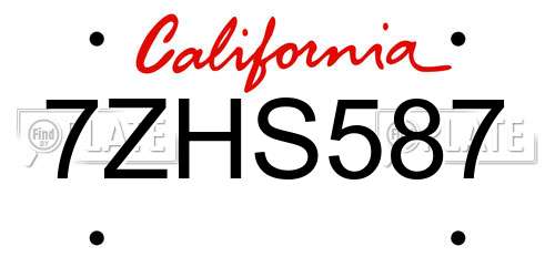 7ZHS587 California License Plate