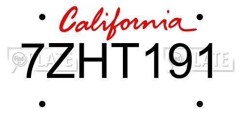 7ZHT191 California License Plate