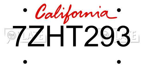 7ZHT293 California License Plate