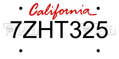 7ZHT325 California License Plate