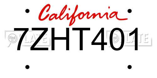 7ZHT401 California License Plate