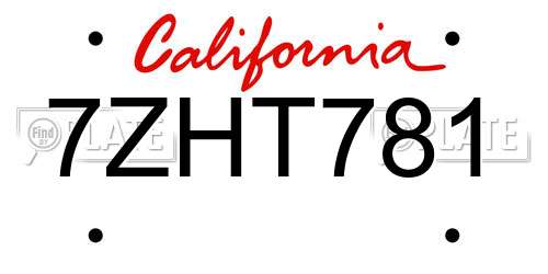 7ZHT781 California License Plate