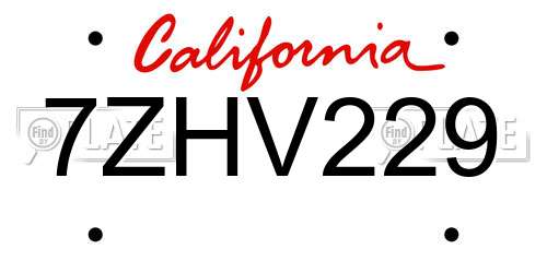 7ZHV229 California License Plate