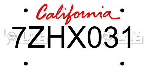7ZHX031 California License Plate