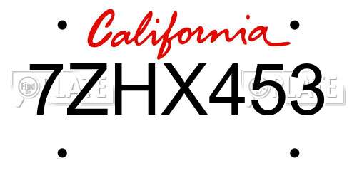 7ZHX453 California License Plate