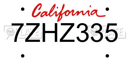 7ZHZ335 California License Plate