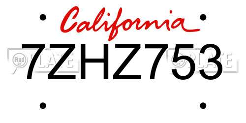 7ZHZ753 California License Plate