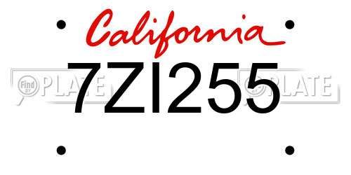 7ZI255 California License Plate