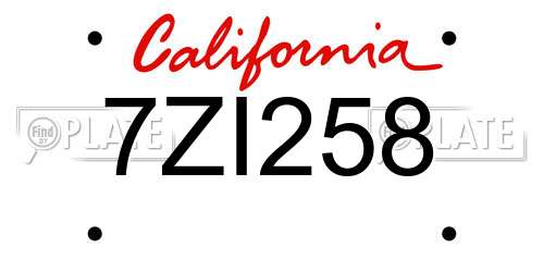 7ZI258 California License Plate