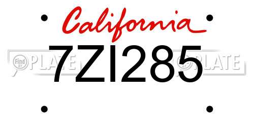 7ZI285 California License Plate