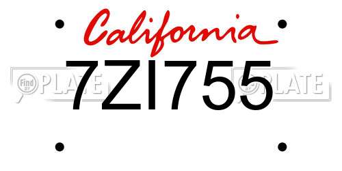 7ZI755 California License Plate