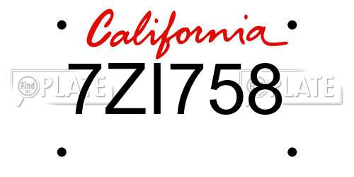 7ZI758 California License Plate