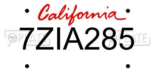 7ZIA285 California License Plate