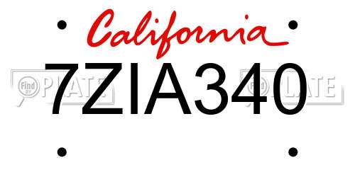 7ZIA340 California License Plate