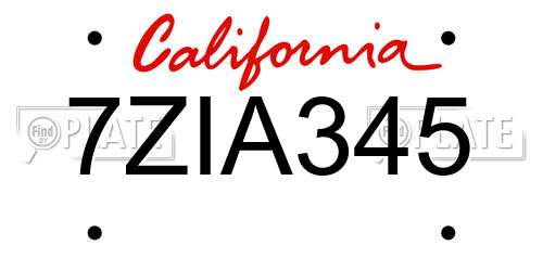 7ZIA345 California License Plate