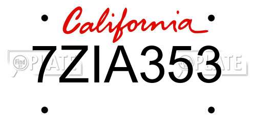 7ZIA353 California License Plate