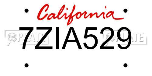 7ZIA529 California License Plate