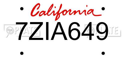 7ZIA649 California License Plate