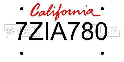 7ZIA780 California License Plate