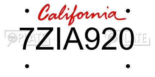 7ZIA920 California License Plate