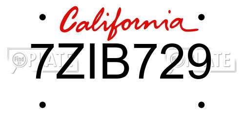 7ZIB729 California License Plate