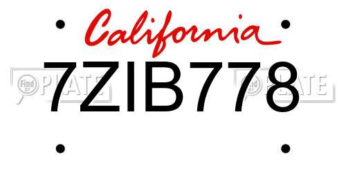 7ZIB778 California License Plate