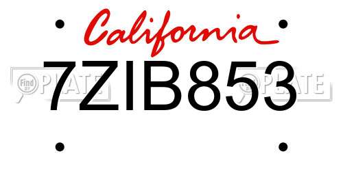 7ZIB853 California License Plate
