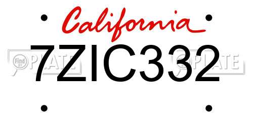 7ZIC332 California License Plate