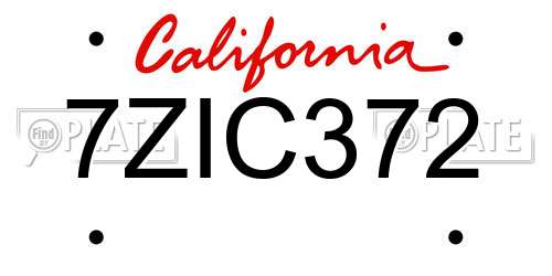 7ZIC372 California License Plate