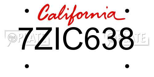 7ZIC638 California License Plate
