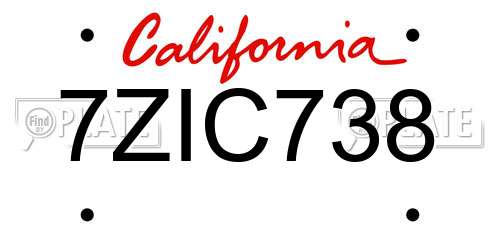 7ZIC738 California License Plate
