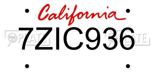 7ZIC936 California License Plate