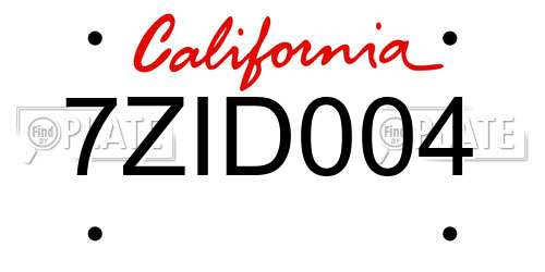 7ZID004 California License Plate