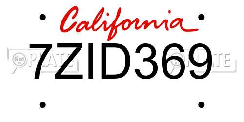 7ZID369 California License Plate