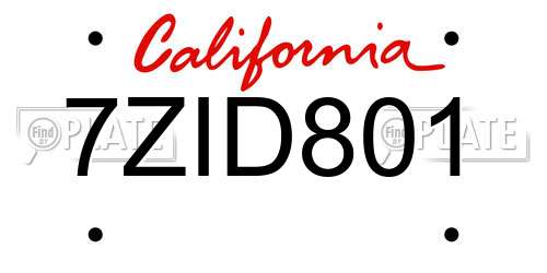 7ZID801 California License Plate