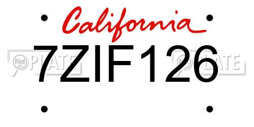 7ZIF126 California License Plate