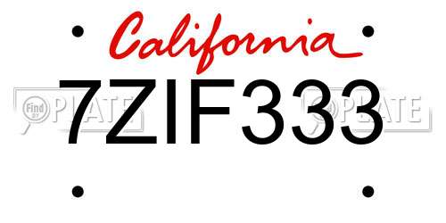 7ZIF333 California License Plate