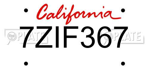 7ZIF367 California License Plate