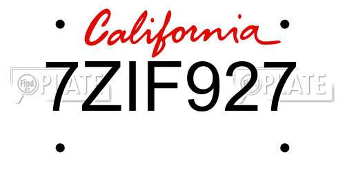 7ZIF927 California License Plate