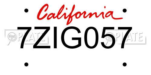 7ZIG057 California License Plate