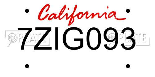 7ZIG093 California License Plate