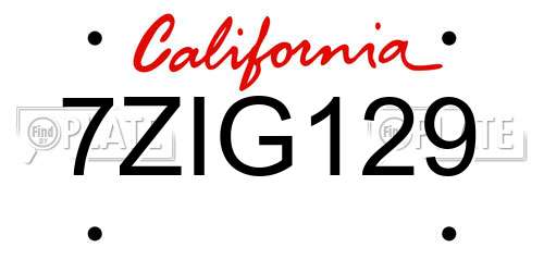 7ZIG129 California License Plate
