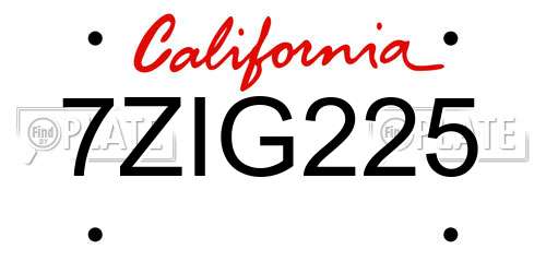 7ZIG225 California License Plate