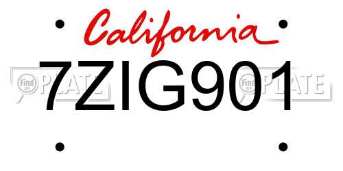 7ZIG901 California License Plate