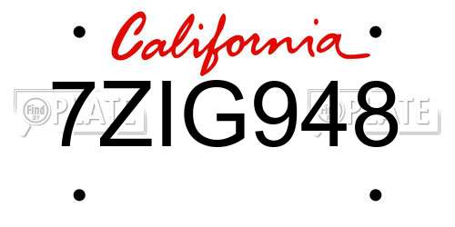 7ZIG948 California License Plate