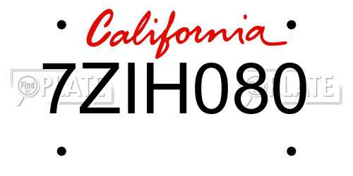 7ZIH080 California License Plate