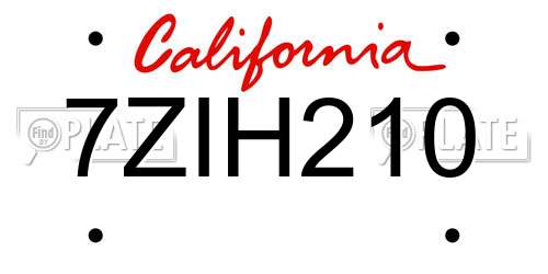 7ZIH210 California License Plate