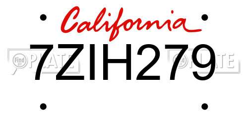 7ZIH279 California License Plate