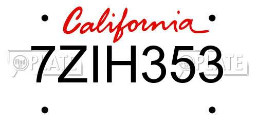 7ZIH353 California License Plate