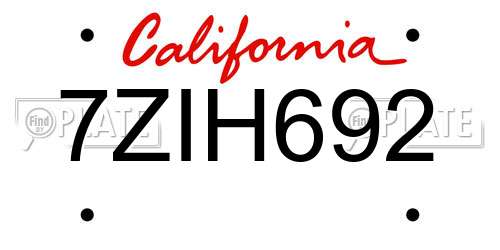 7ZIH692 California License Plate